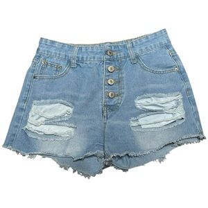 Y2K Aria Romance Distressed High-Rise Button Fly Denim Shorts Size Small